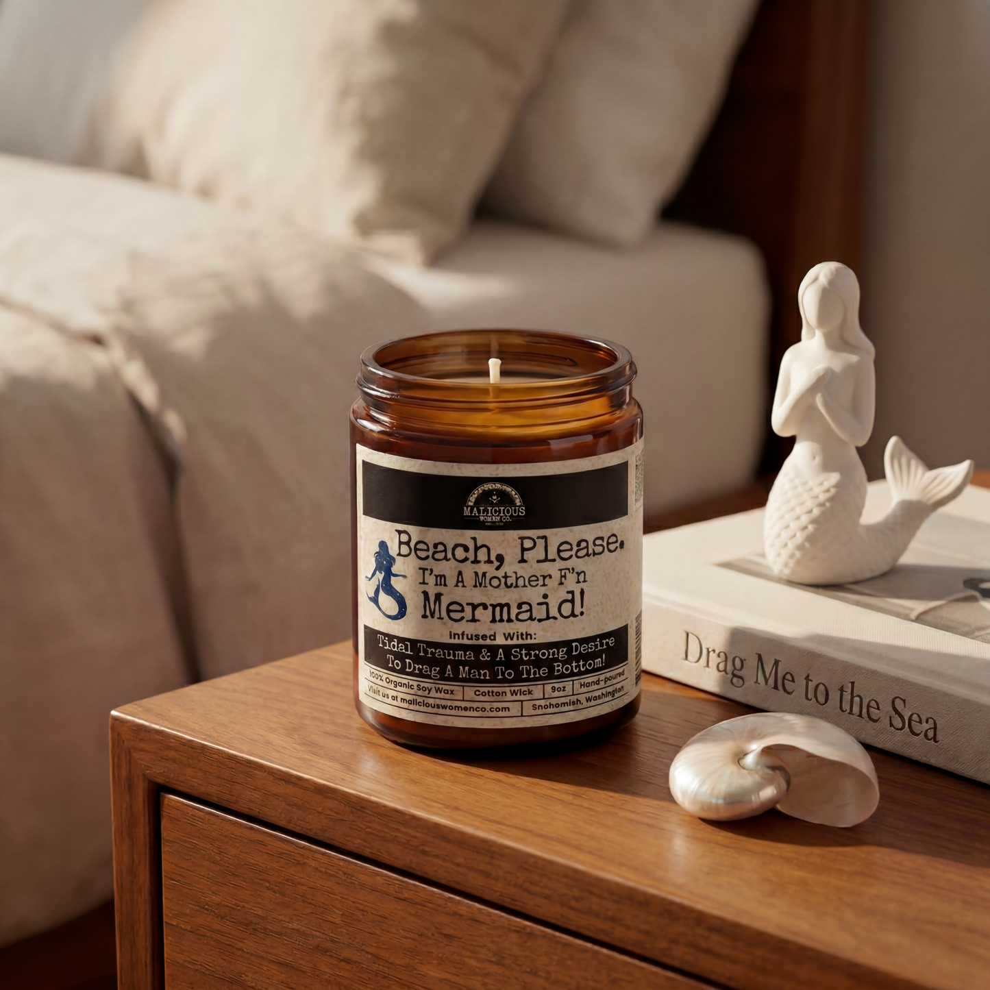 Beach Please! I'm A MotherF'n Mermaid 9oz Funny Candle Malicious Women Co