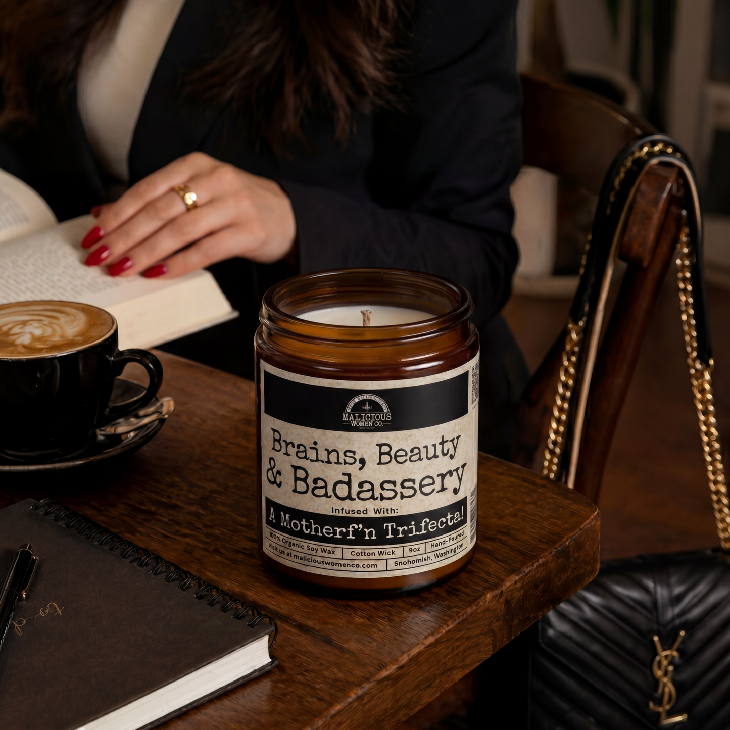 Brains Beauty Badassery 9oz Funny Candle Malicious Women Co
