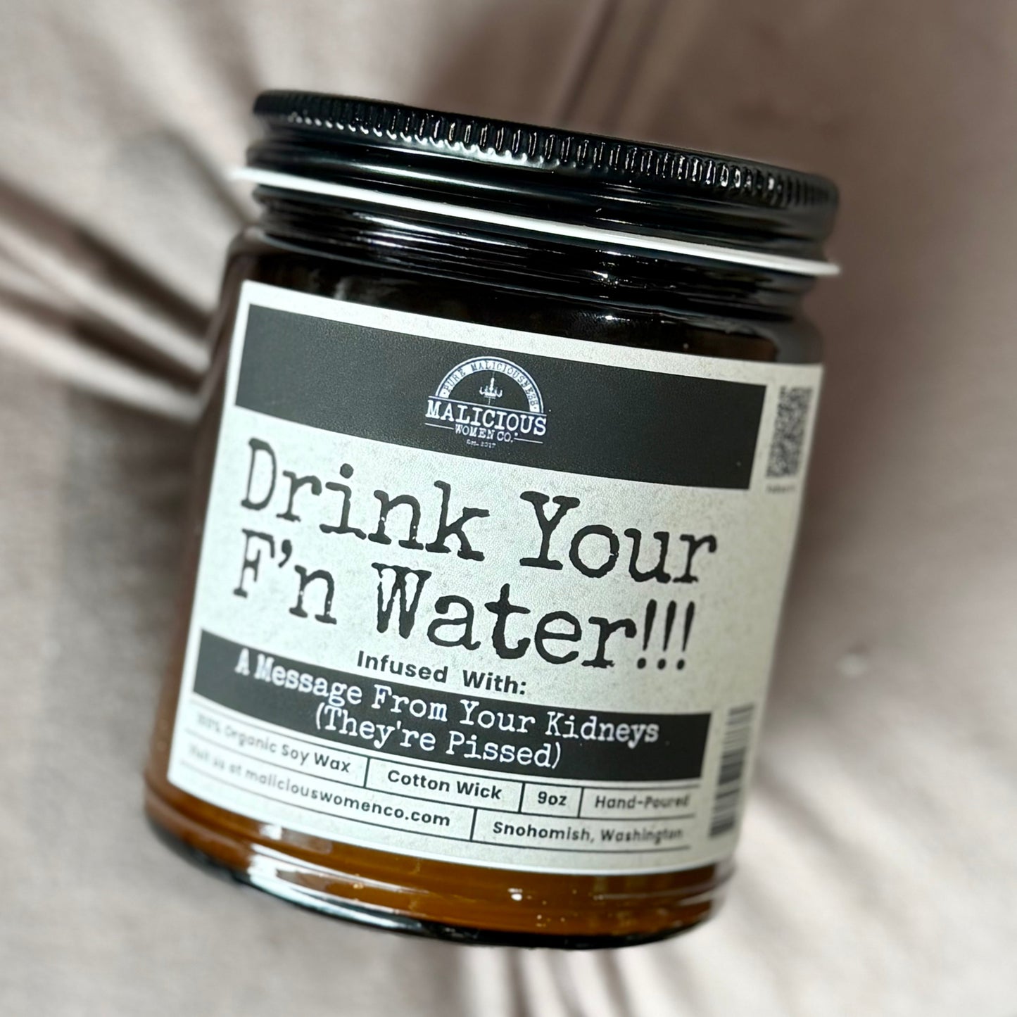 Drink Your F*cking Water 9oz Funny Candle Malicious Women Co