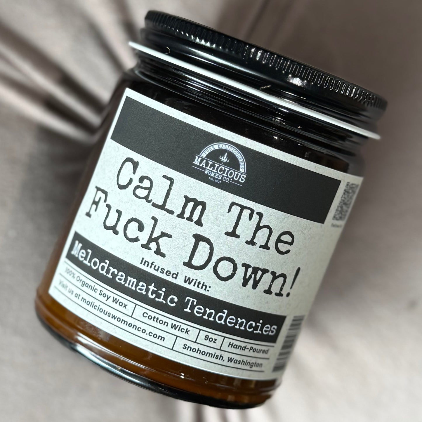 Malicious Women Co. Calm The Fuck Down 9 oz Funny Soy Candle Clean Burning | Long Lasting, Sarcastic Gift | Home Fragrance Candle