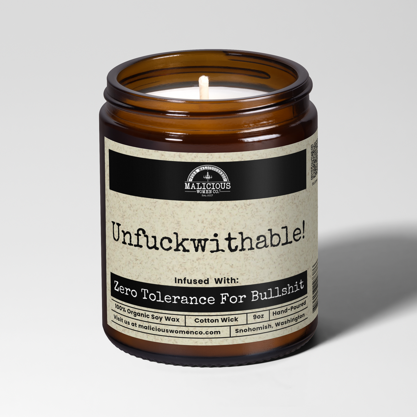 Malicious Women Co. Unfuckwithable! 9 oz Witch Candle | Hand Poured Soy Wax Scented Candle | Clean Burning Home Fragrance Aesthetic | Unisex Gift for Men & Women