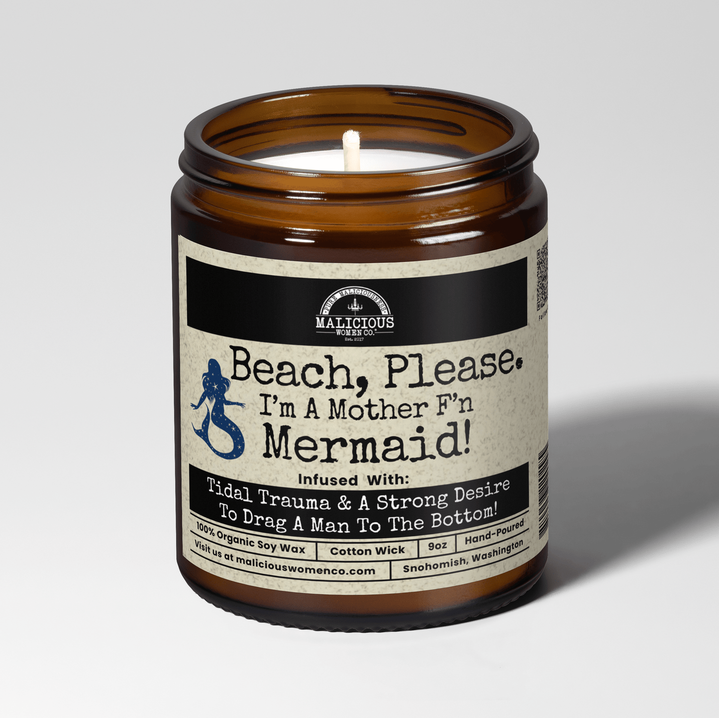 Beach Please! I'm A MotherF'n Mermaid 9oz Funny Candle Malicious Women Co