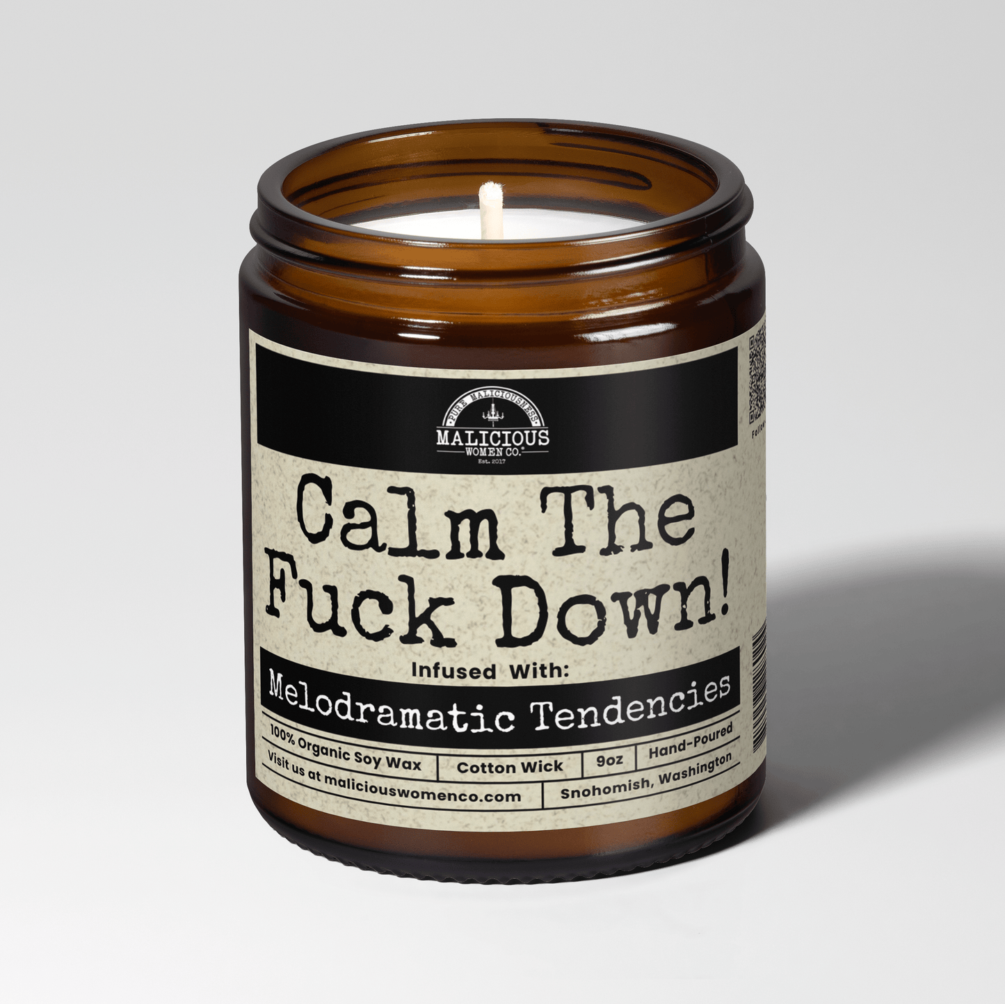Malicious Women Co. Calm The Fuck Down 9 oz Funny Soy Candle Clean Burning | Long Lasting, Sarcastic Gift | Home Fragrance Candle