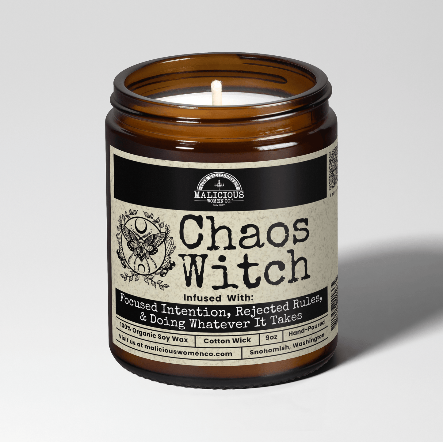 Malicious Women Co. Chaos Witch 9oz Soy Candle | Bold Aromatherapy Candle Clean Burn 40+ Hr Gift Home Fragrance