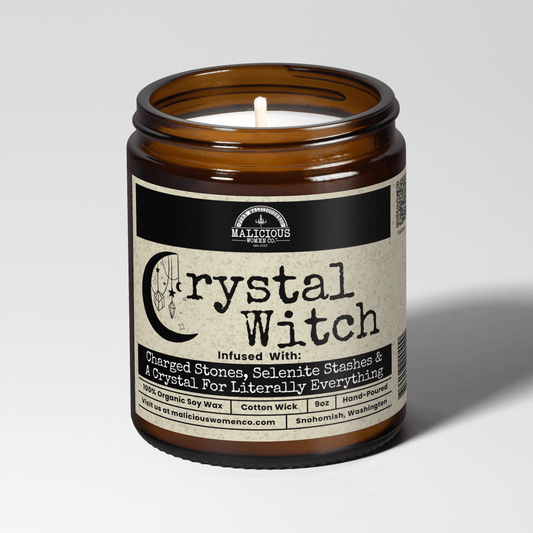 Malicious Women Co. Crystal Witch 9 oz Soy Candle | Crystal Aromatherapy Candle 40+ Hr Clean Burn Gift Home