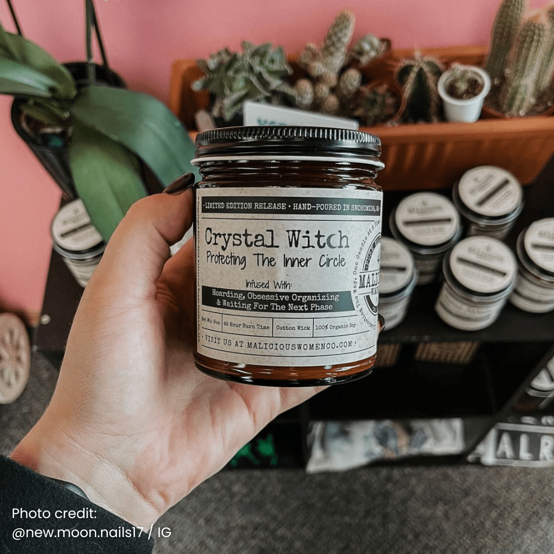 Malicious Women Co. Crystal Witch 9 oz Soy Candle | Crystal Aromatherapy Candle 40+ Hr Clean Burn Gift Home