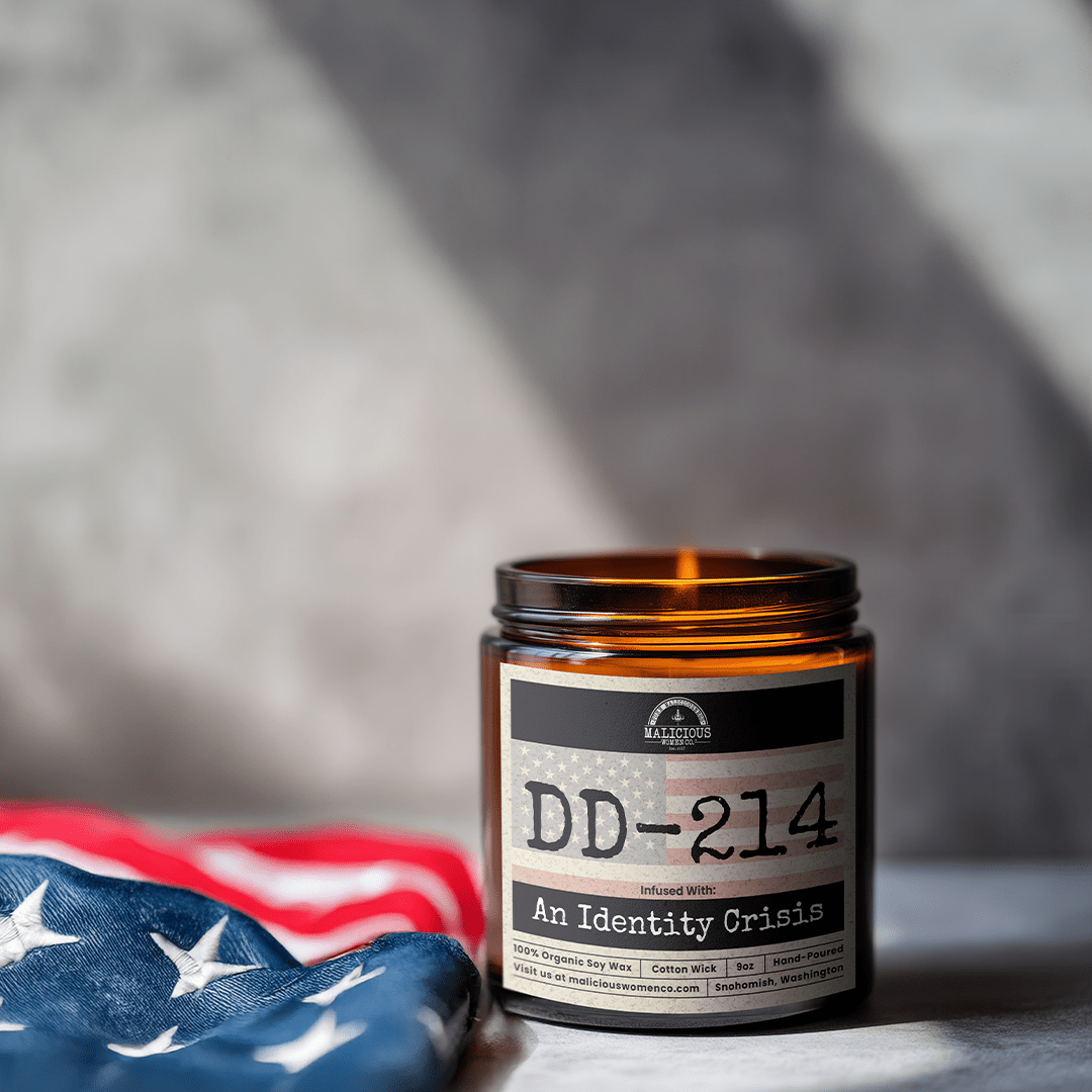 Malicious Women Co. DD-214 9oz Funny Soy Candle Clean Burning Long Lasting Sarcastic Military Gift Home Fragrance Aroma Candle