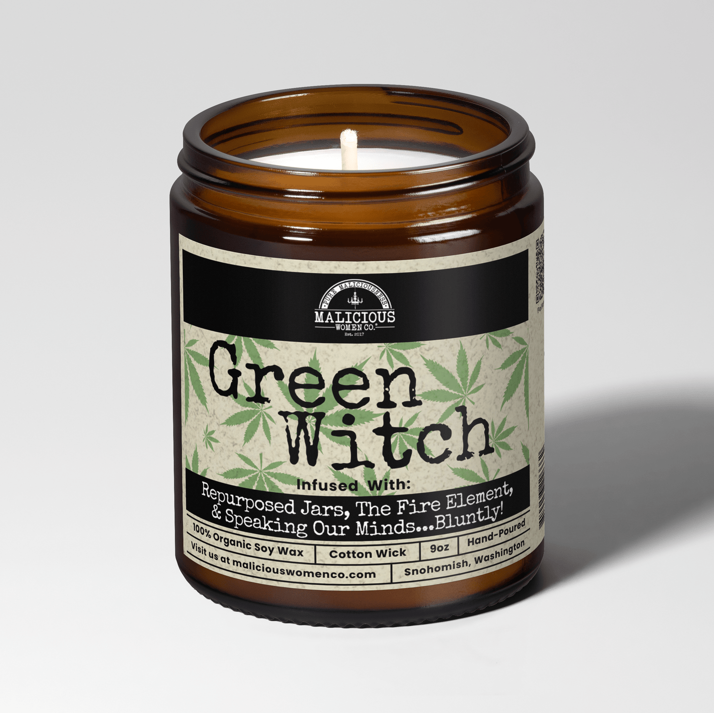Malicious Women Co. Green Witch 9 oz Soy Candle | Herbal Aromatherapy Candle Clean Burn 40+ Hr Natural Wax Gift