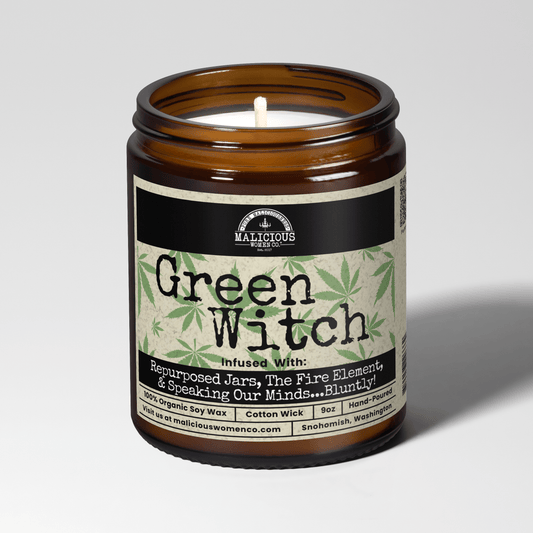Malicious Women Co. Green Witch 9 oz Soy Candle | Herbal Aromatherapy Candle Clean Burn 40+ Hr Natural Wax Gift