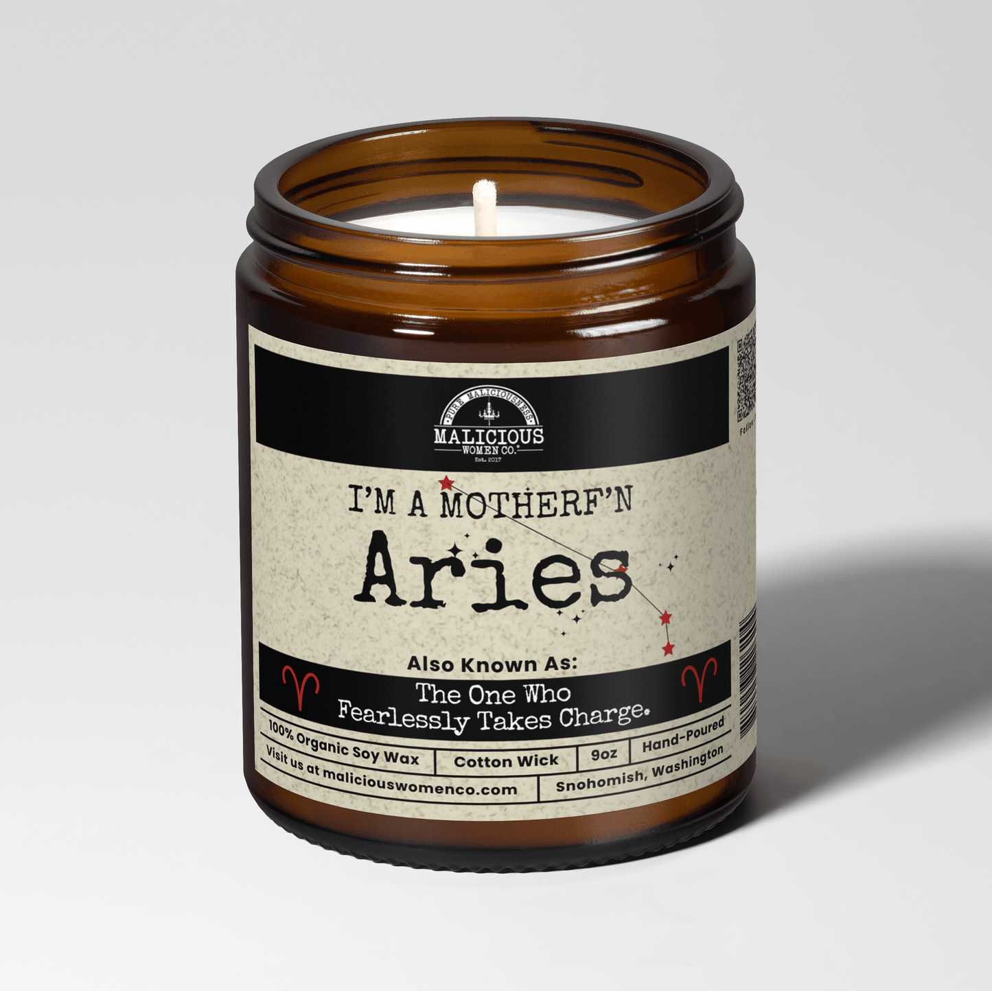 Malicious Women Co. I’m a MotherF’n Aries Zodiac Candle 9oz Soy Wax Astrology Candle Gift Luxury Scented Hand Poured USA