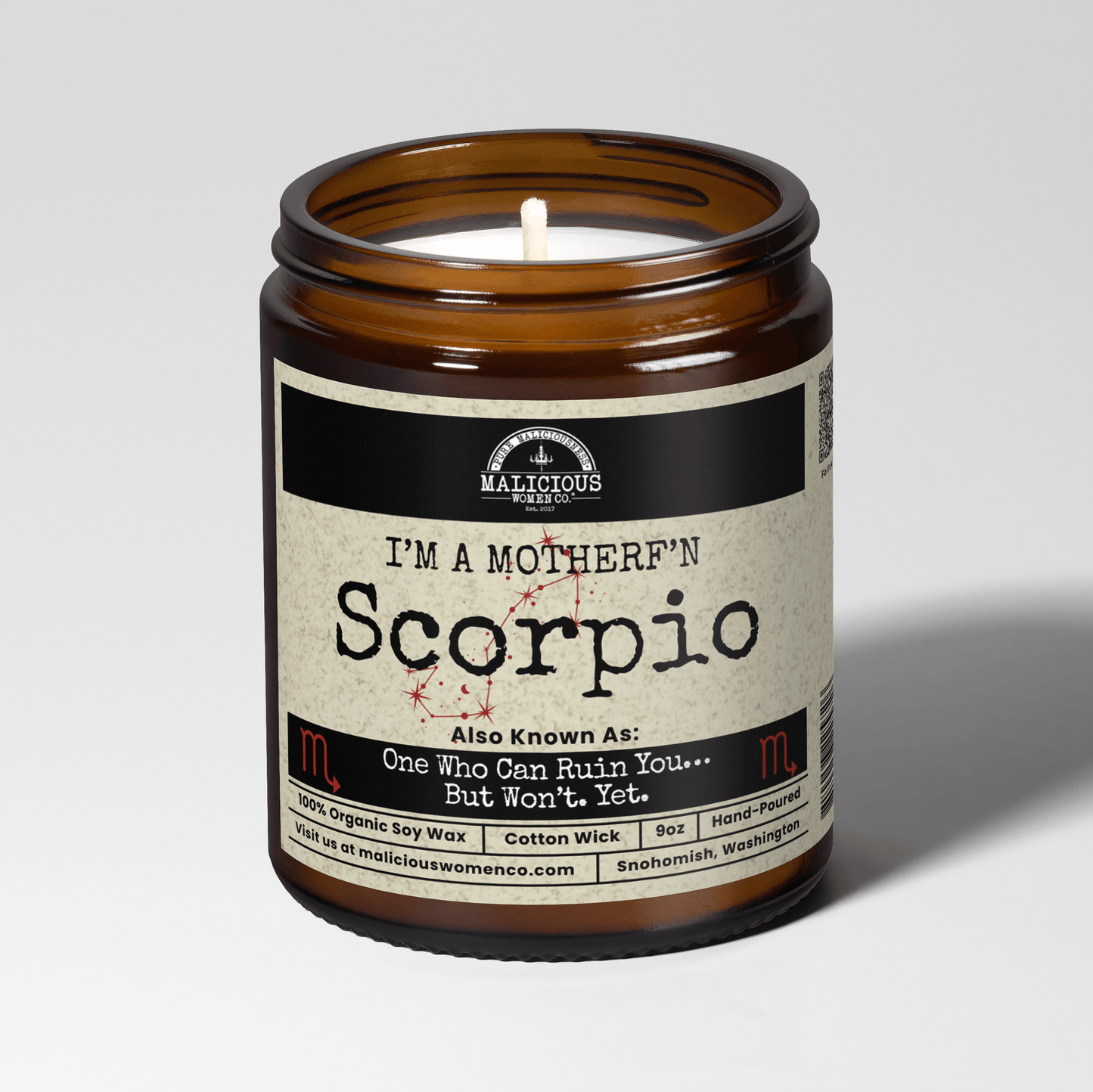 Malicious Women Co. I'm a MotherF’n Scorpio 9 oz Zodiac Soy Candle | Astrology Gift Candle 40+ Hr Burn