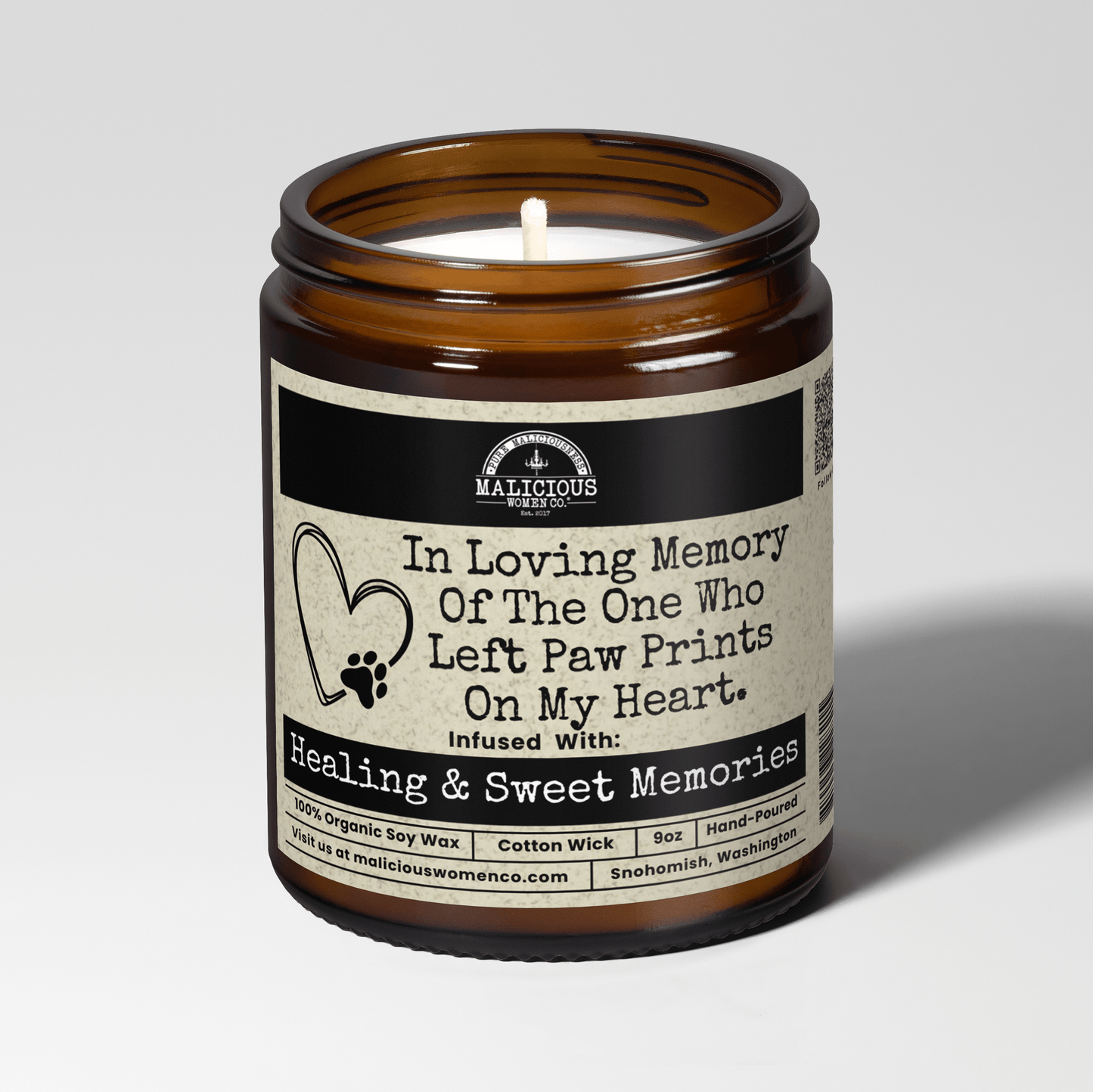 Malicious Women Co. In Loving Memory Of The One Who Left Paw Prints On My Heart 9 oz Family Candle | Pet Memorial Soy Candle Sympathy Gift for Men, Women, Home Candle
