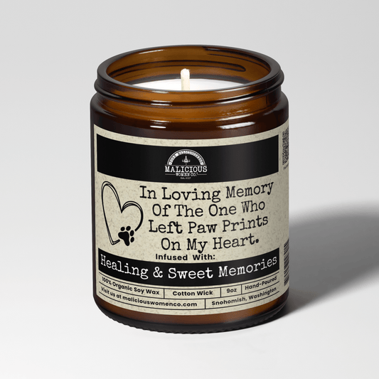 Malicious Women Co. In Loving Memory Of The One Who Left Paw Prints On My Heart 9 oz Family Candle | Pet Memorial Soy Candle Sympathy Gift for Men, Women, Home Candle