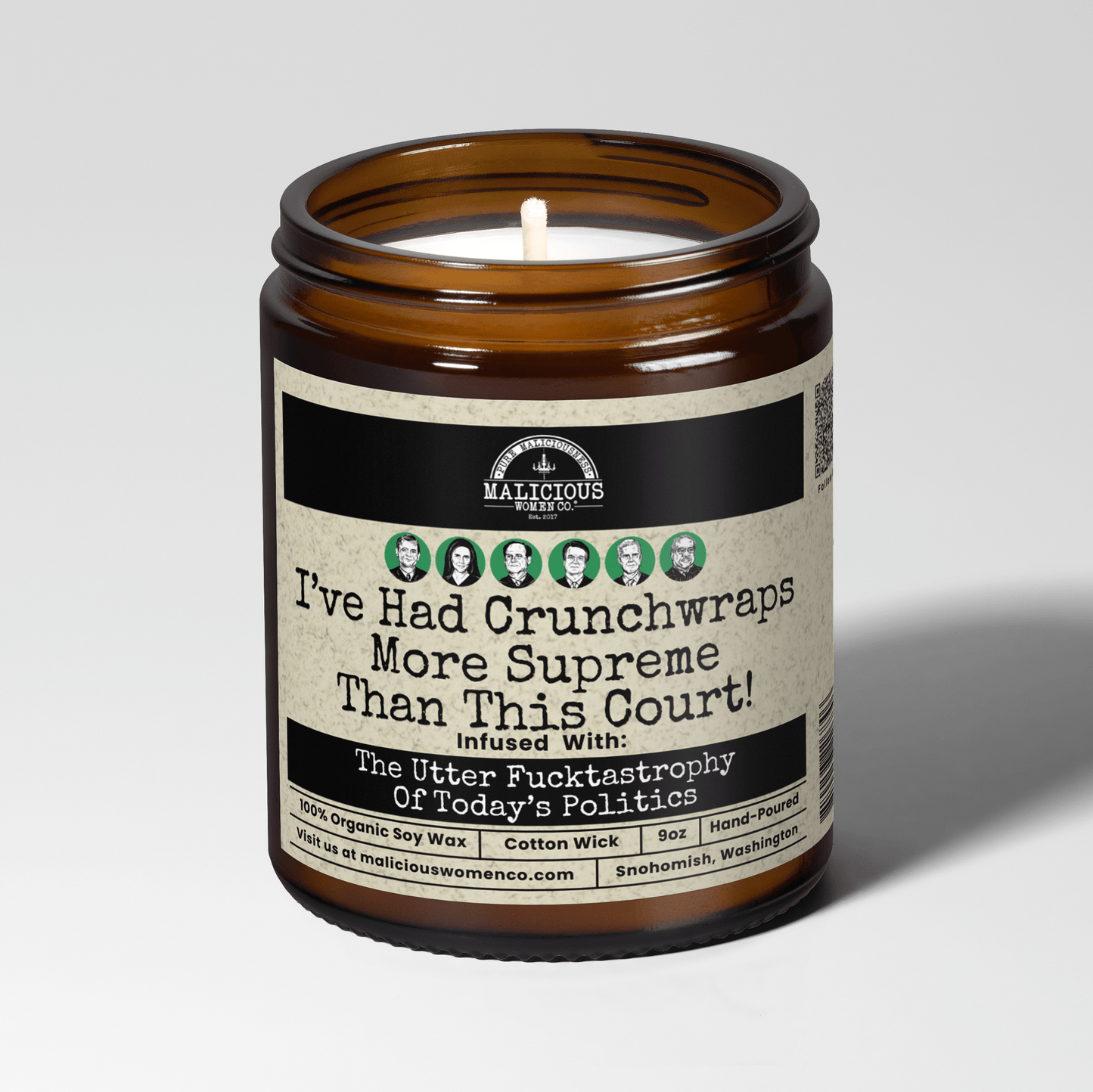 Malicious Women Co. I've Had Crunchwraps More Supreme Than This Court 9oz Soy Candle | Political Humor Scented Candle Gift