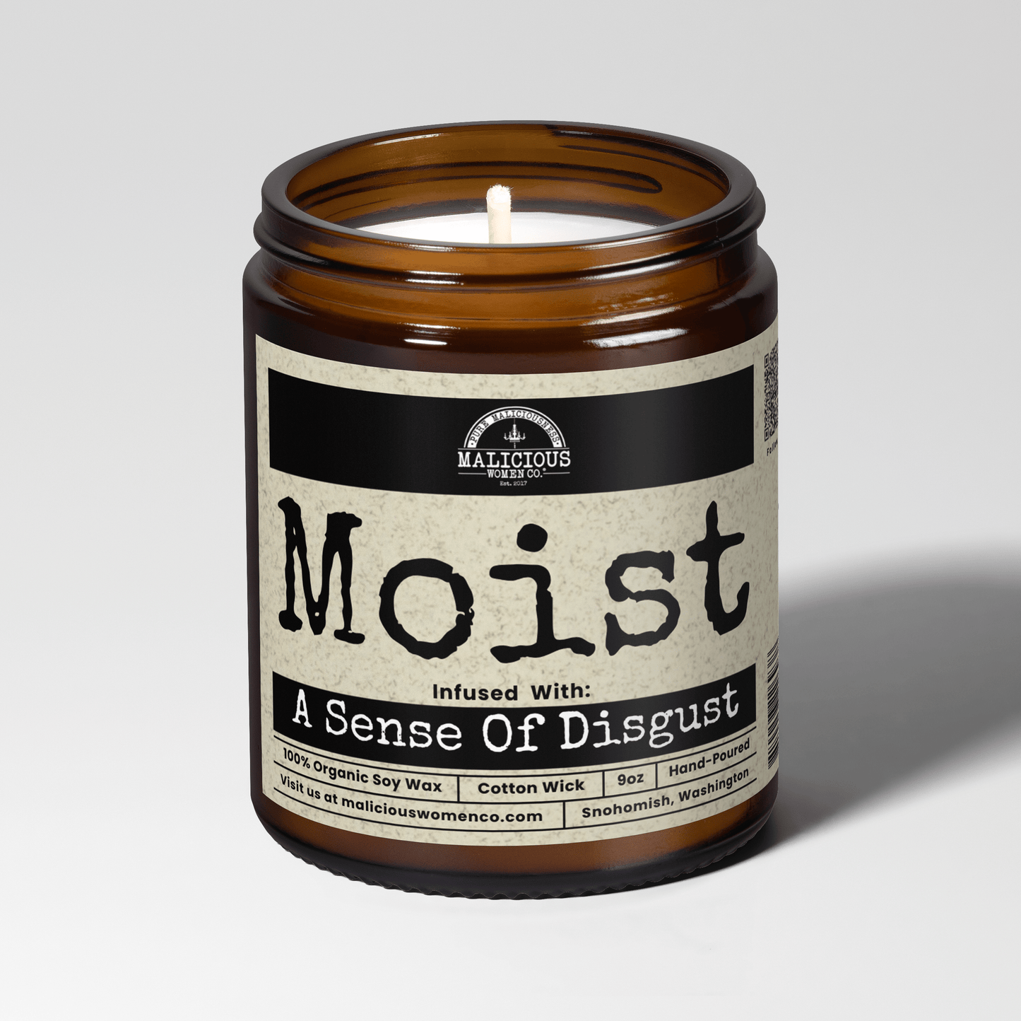Malicious Women Co. Moist Infused With A Sense Of Disgust Funny Candle 9oz | Soy Wax Clean Burning Home Fragrance Candle