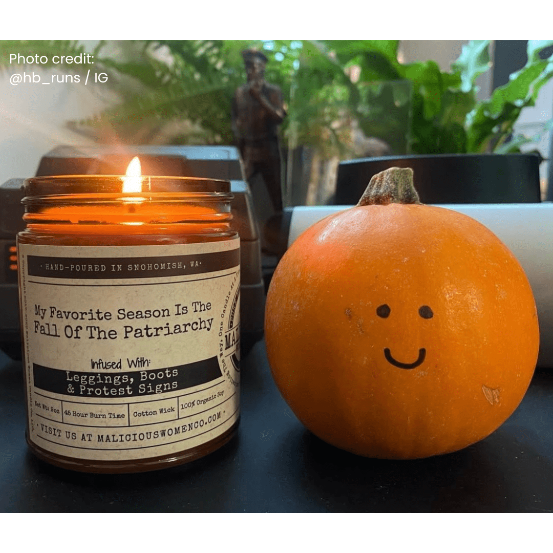 Malicious Women Co. My Favorite Season Is The Fall Of The Patriarchy 9oz Soy Wax Political Candle | Hand Poured Clean Burning Scented Home Fragrance Gift