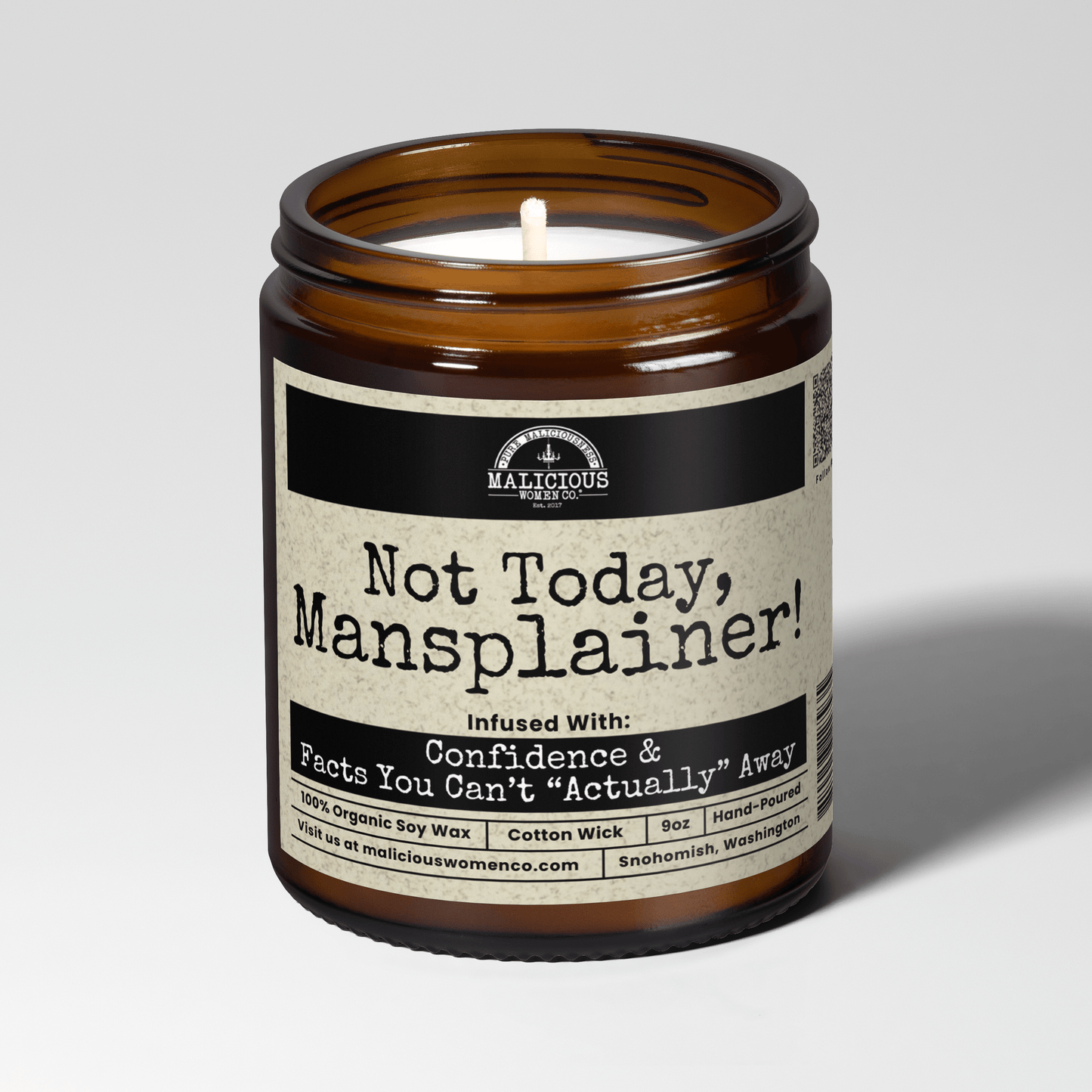 Malicious Women Co. Not Today Mansplainer 9 oz Soy Candle Clean Burn, Political, Funny Gift Candle, Home Decor, USA, Hand Poured