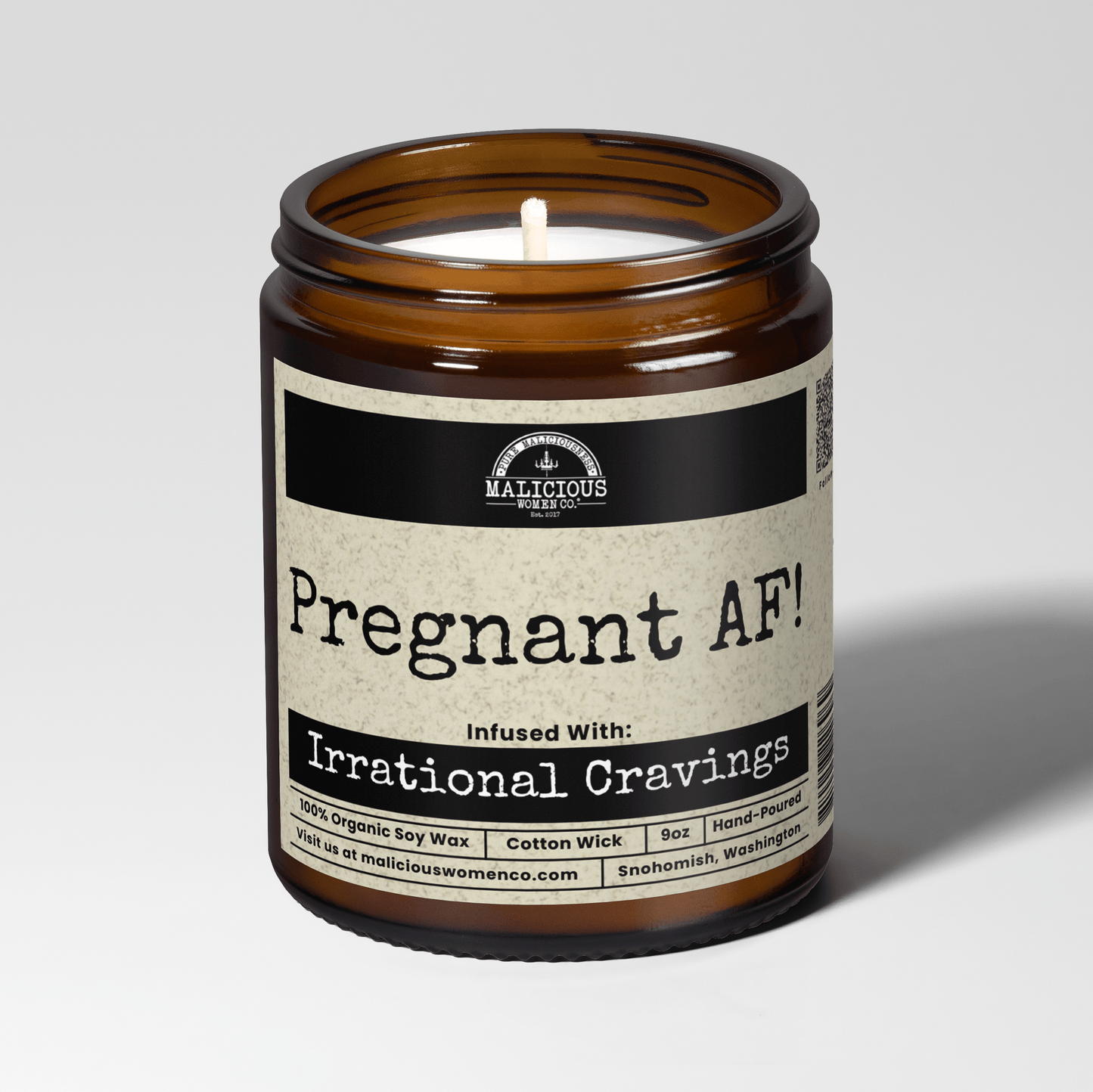 Malicious Women Co. Pregnant AF Soy Wax Candle 9oz Funny Aromatherapy Stress Relief Amber Jar Gift USA Multiple Scents
