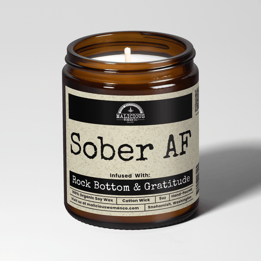 Malicious Women Co. Sober AF Mental Health Candle 9 oz | Natural Soy Wax Candle, Long-Lasting Clean Burn, Amber Jar Gift Candle USA