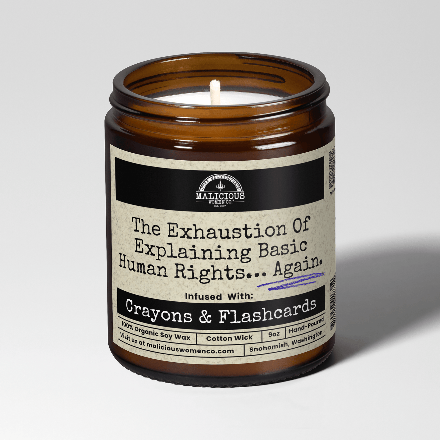 Malicious Women Candle Co. The Exhaustion of Explaining Basic Human Rights Again... 9 oz Soy Wax Candle | Long Lasting Scented Candle Gift USA